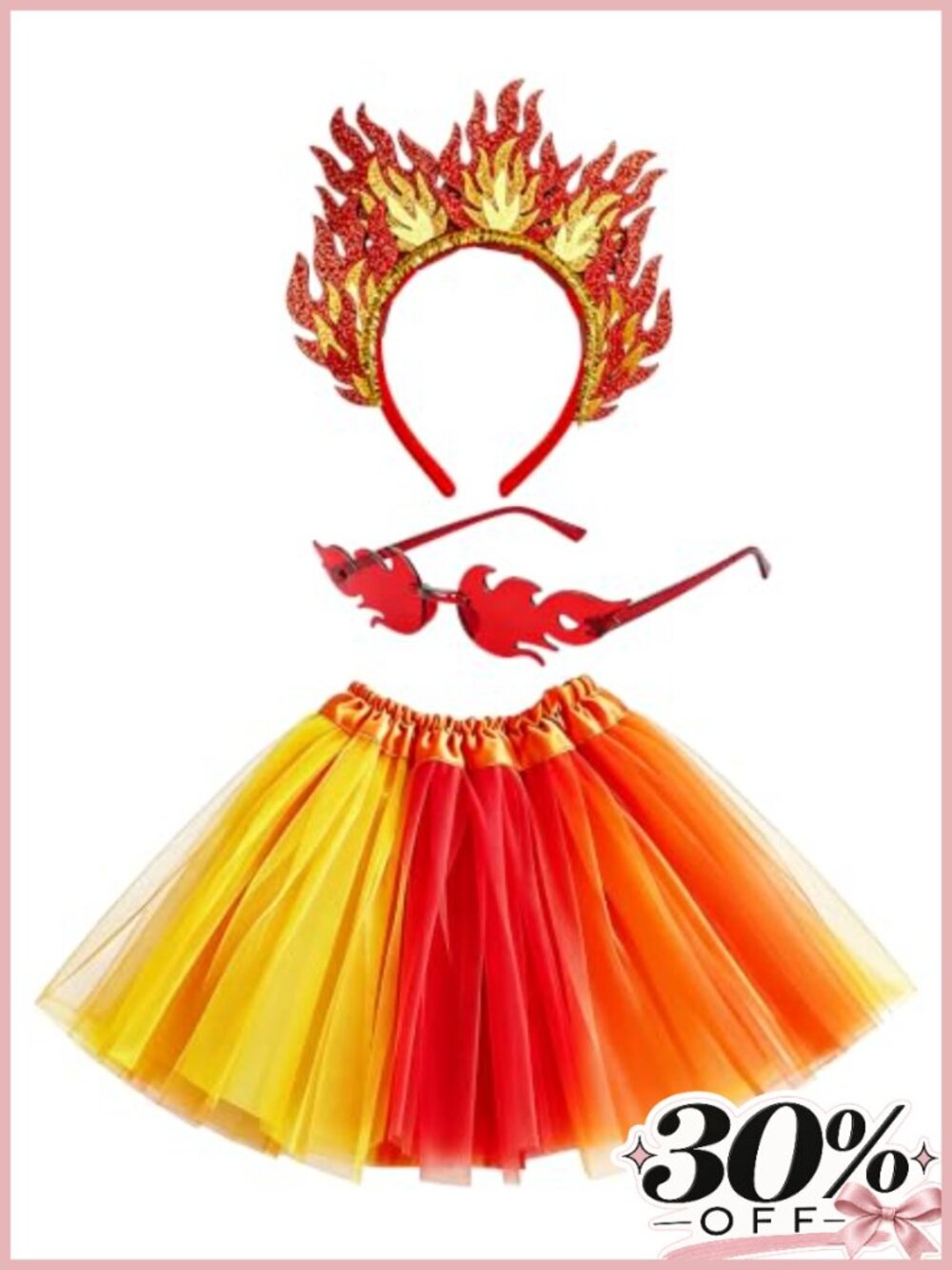 Flame Costume Set with Tutu Skirt, Headband & Sunglasses